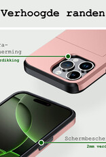 BASEY. Hoes Geschikt voor iPhone 16 Pro Hoesje Hard Case Met Pas Houder Met 2x Screenprotector - Hoesje Geschikt voor iPhone 16 Pro Hoes Shockproof Hard Cover Met Kaarthouder - Rosé goud