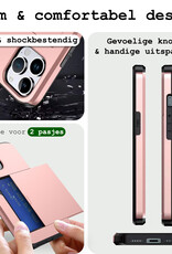 BASEY. Hoes Geschikt voor iPhone 16 Pro Hoesje Hard Case Met Pas Houder Met 2x Screenprotector - Hoesje Geschikt voor iPhone 16 Pro Hoes Shockproof Hard Cover Met Kaarthouder - Rosé goud