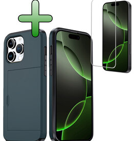 BASEY. BASEY. iPhone 16 Pro Max Hoesje Pashouder Hard Met Screenprotector - Donker Blauw