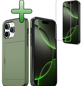 BASEY. BASEY. iPhone 16 Pro Max Hoesje Pashouder Hard Met Screenprotector - Donker Groen