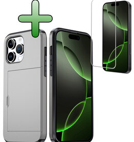 BASEY. BASEY. iPhone 16 Pro Max Hoesje Pashouder Hard Met Screenprotector - Grijs