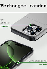 BASEY. Hoes Geschikt voor iPhone 16 Pro Max Hoesje Hard Case Met Pas Houder Met Screenprotector - Hoesje Geschikt voor iPhone 16 Pro Max Hoes Shockproof Hard Cover Met Kaarthouder - Grijs