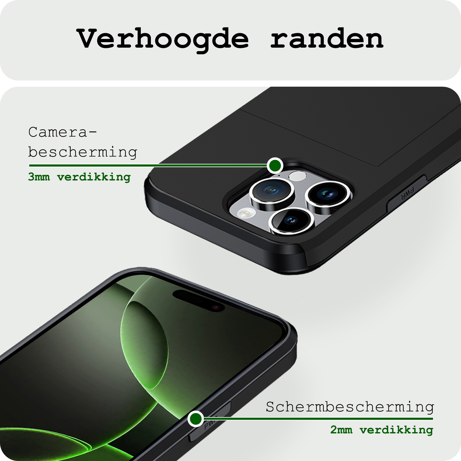 BASEY. Hoes Geschikt voor iPhone 16 Pro Max Hoesje Hard Case Met Pas Houder Met Screenprotector - Hoesje Geschikt voor iPhone 16 Pro Max Hoes Shockproof Hard Cover Met Kaarthouder - Zwart