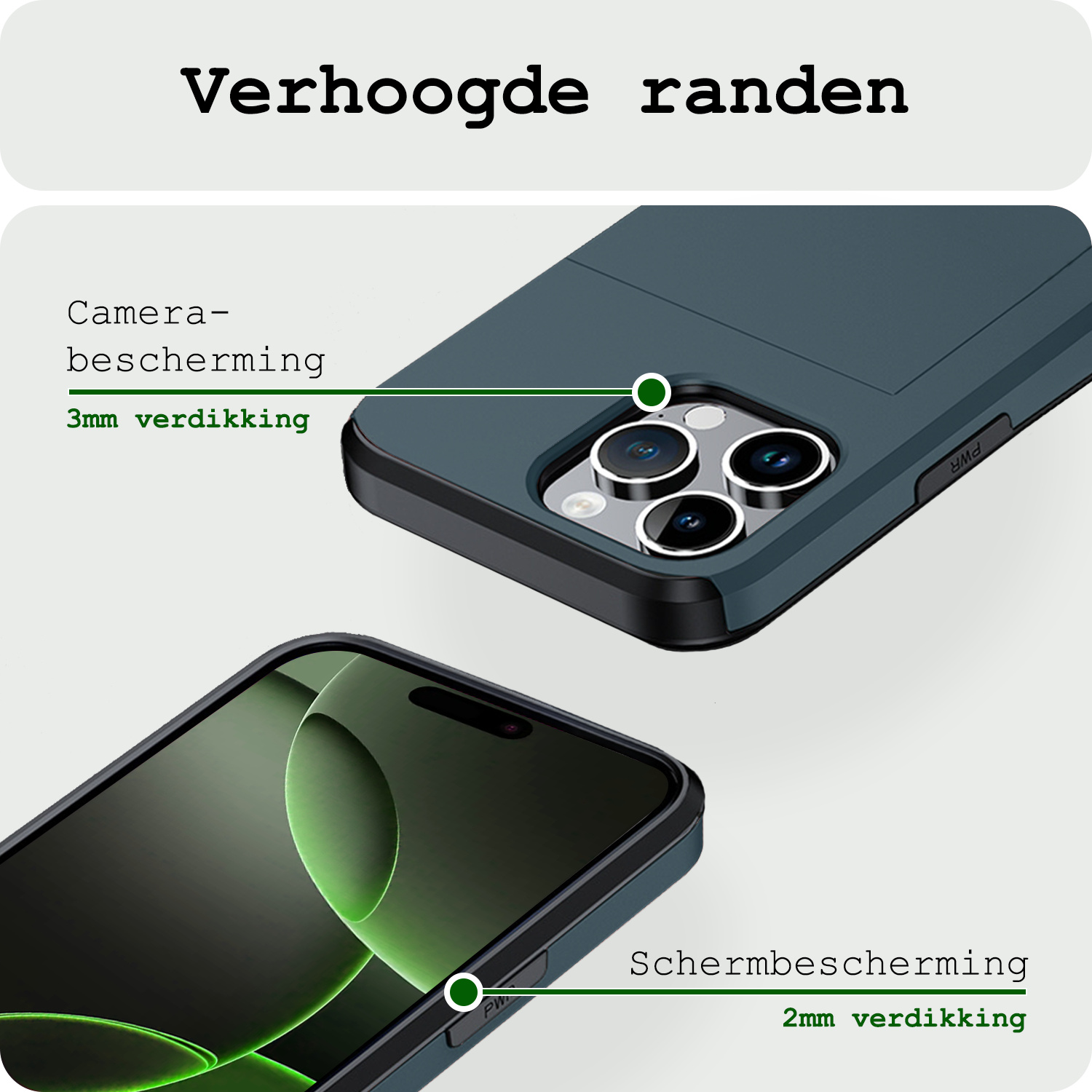 BASEY. Hoes Geschikt voor iPhone 16 Pro Max Hoesje Hard Case Met Pas Houder Met 2x Screenprotector - Hoesje Geschikt voor iPhone 16 Pro Max Hoes Shockproof Hard Cover Met Kaarthouder - Donkerblauw