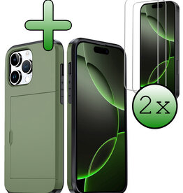 BASEY. BASEY. iPhone 16 Pro Max Hoesje Pashouder Hard Met 2x Screenprotector - Donker Groen