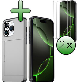 BASEY. BASEY. iPhone 16 Pro Max Hoesje Pashouder Hard Met 2x Screenprotector - Grijs