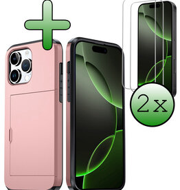 BASEY. BASEY. iPhone 16 Pro Max Hoesje Pashouder Hard Met 2x Screenprotector - Rosé Goud