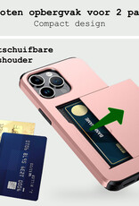 BASEY. Hoes Geschikt voor iPhone 16 Pro Max Hoesje Hard Case Met Pas Houder Met 2x Screenprotector - Hoesje Geschikt voor iPhone 16 Pro Max Hoes Shockproof Hard Cover Met Kaarthouder - Rosé goud