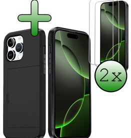 BASEY. BASEY. iPhone 16 Pro Max Hoesje Pashouder Hard Met 2x Screenprotector - Zwart