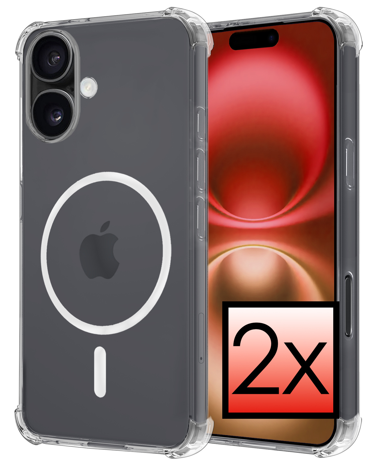 NoXx Hoes Geschikt voor iPhone 16 Hoesje Geschikt voor Magsafe Hoesje Cover Shock Proof Case - Transparant - 2x