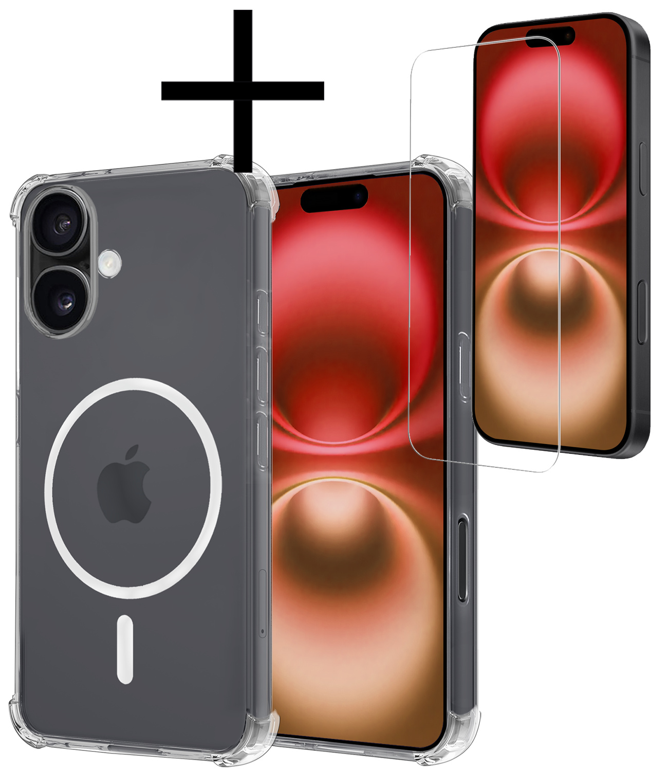NoXx Hoes Geschikt voor iPhone 16 Hoesje Geschikt voor Magsafe Hoesje Cover Shock Proof Case Met Screenprotector - Transparant