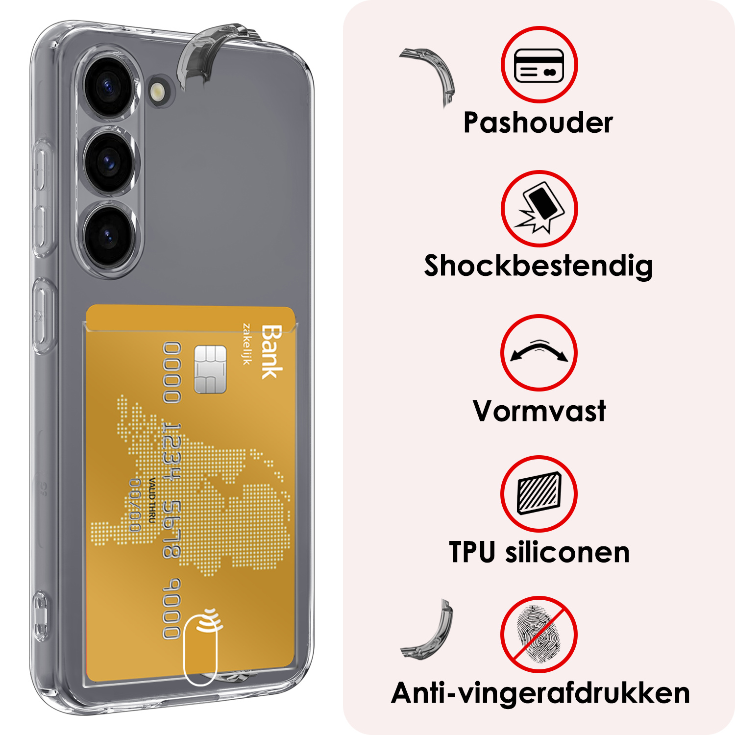NoXx Hoes Geschikt voor iPhone 16 Hoesje Pasjeshouder Cover Shock Proof Case Siliconen Hoes Met Kaarthouder Met 2x Screenprotector - Transparant