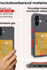 NoXx Hoes Geschikt voor iPhone 16 Plus Hoesje Pasjeshouder Cover Shock Proof Case Siliconen Hoes Met Kaarthouder Met 2x Screenprotector - Transparant