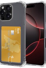 NoXx Hoes Geschikt voor iPhone 16 Pro Hoesje Pasjeshouder Cover Shock Proof Case Siliconen Hoes Met Kaarthouder - Transparant