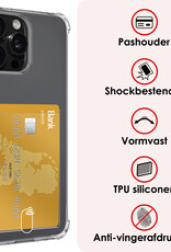 NoXx Hoes Geschikt voor iPhone 16 Pro Hoesje Pasjeshouder Cover Shock Proof Case Siliconen Hoes Met Kaarthouder Met Screenprotector - Transparant