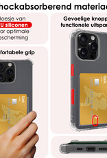 NoXx Hoes Geschikt voor iPhone 16 Pro Hoesje Pasjeshouder Cover Shock Proof Case Siliconen Hoes Met Kaarthouder Met Screenprotector - Transparant