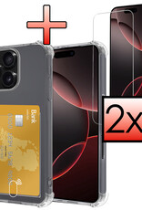 NoXx Hoes Geschikt voor iPhone 16 Pro Hoesje Pasjeshouder Cover Shock Proof Case Siliconen Hoes Met Kaarthouder Met 2x Screenprotector - Transparant