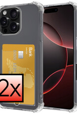 NoXx Hoes Geschikt voor iPhone 16 Pro Max Hoesje Pasjeshouder Cover Shock Proof Case Siliconen Hoes Met Kaarthouder - Transparant - 2x