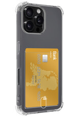 NoXx Hoes Geschikt voor iPhone 16 Pro Max Hoesje Pasjeshouder Cover Shock Proof Case Siliconen Hoes Met Kaarthouder - Transparant - 2x