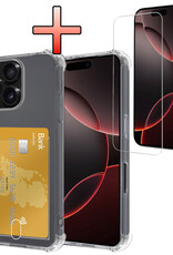 NoXx Hoes Geschikt voor iPhone 16 Pro Max Hoesje Pasjeshouder Cover Shock Proof Case Siliconen Hoes Met Kaarthouder Met Screenprotector - Transparant
