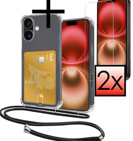 NoXx NoXx iPhone 16 Hoesje Pashouder met Koord Met 2x Screenprotector