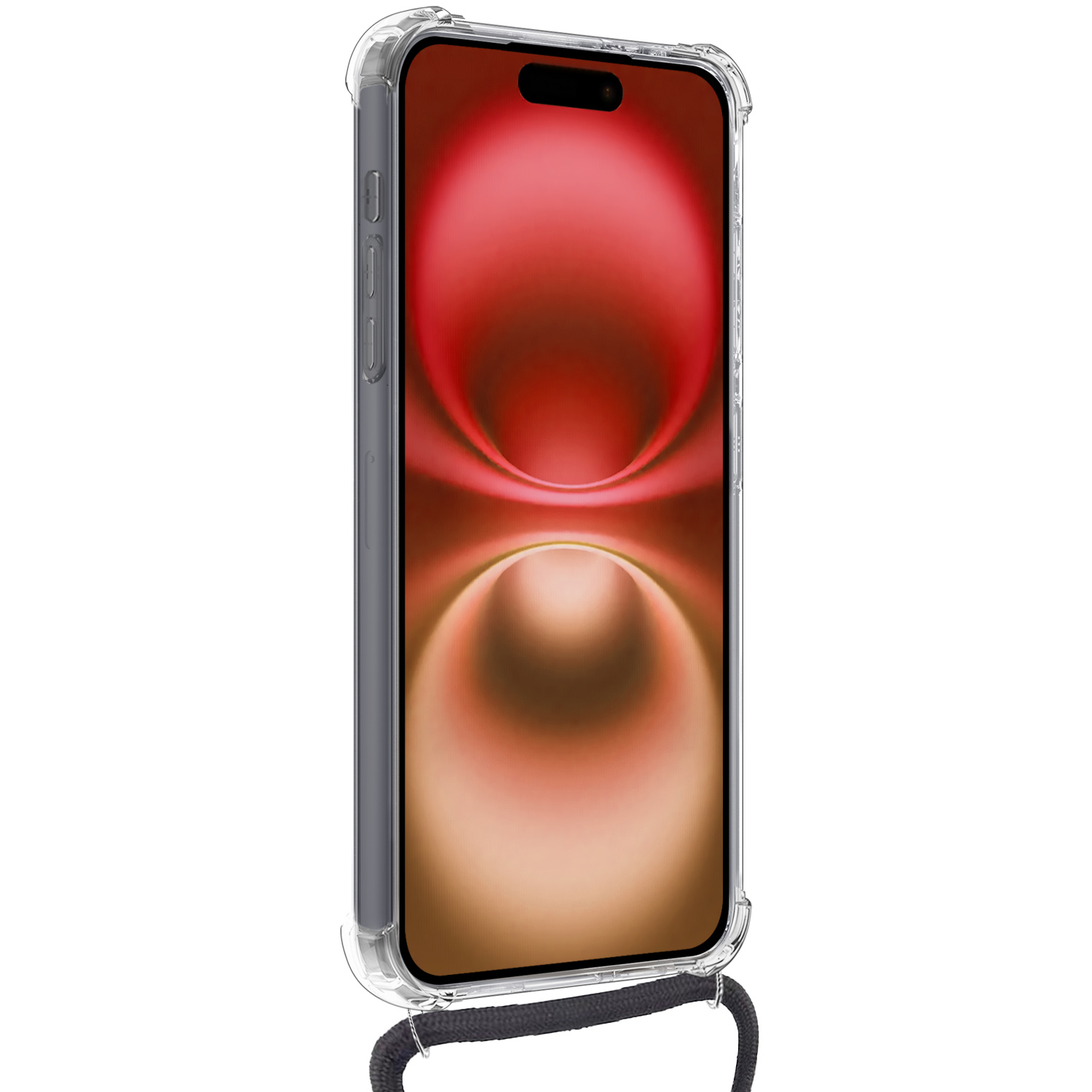 NoXx Hoes Geschikt voor iPhone 16 Hoesje Pasjeshouder Cover Met Koord Shock Proof Case Siliconen Hoes Met Telefoonkoord en Kaarthouder Met 2x Screenprotector - Transparant