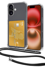 NoXx Hoes Geschikt voor iPhone 16 Plus Hoesje Pasjeshouder Cover Met Koord Shock Proof Case Siliconen Hoes Met Telefoonkoord en Kaarthouder - Transparant