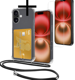 NoXx NoXx iPhone 16 Plus Hoesje Pashouder met Koord Met Screenprotector