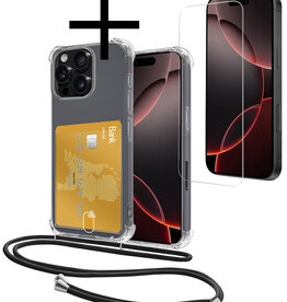 NoXx NoXx iPhone 16 Pro Max Hoesje Pashouder met Koord Met Screenprotector