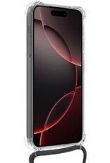 NoXx Hoes Geschikt voor iPhone 16 Pro Max Hoesje Pasjeshouder Cover Met Koord Shock Proof Case Siliconen Hoes Met Telefoonkoord en Kaarthouder Met Screenprotector - Transparant