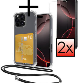 NoXx NoXx iPhone 16 Pro Max Hoesje Pashouder met Koord Met 2x Screenprotector
