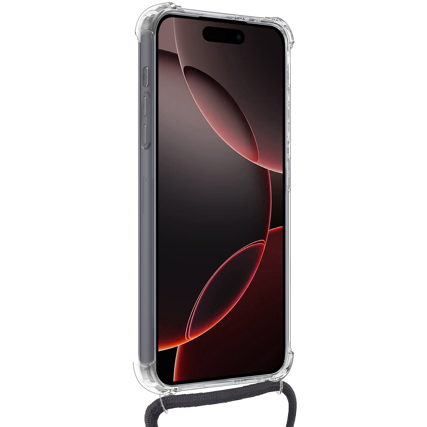 NoXx Hoes Geschikt voor iPhone 16 Pro Max Hoesje Pasjeshouder Cover Met Koord Shock Proof Case Siliconen Hoes Met Telefoonkoord en Kaarthouder Met 2x Screenprotector - Transparant