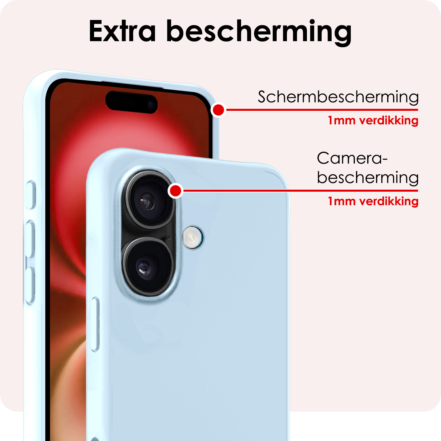NoXx Hoes Geschikt voor iPhone 16 Hoesje Cover Siliconen Back Case Hoes - Lichtblauw