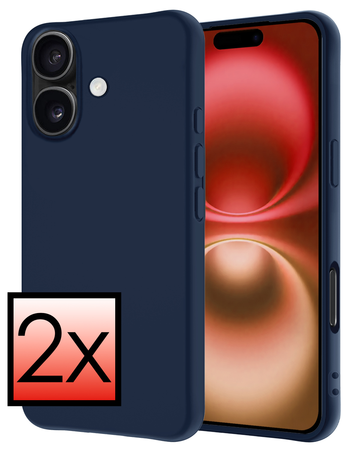 NoXx Hoes Geschikt voor iPhone 16 Hoesje Cover Siliconen Back Case Hoes - Donkerblauw - 2x