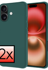 NoXx Hoes Geschikt voor iPhone 16 Hoesje Cover Siliconen Back Case Hoes - Donkergroen - 2x