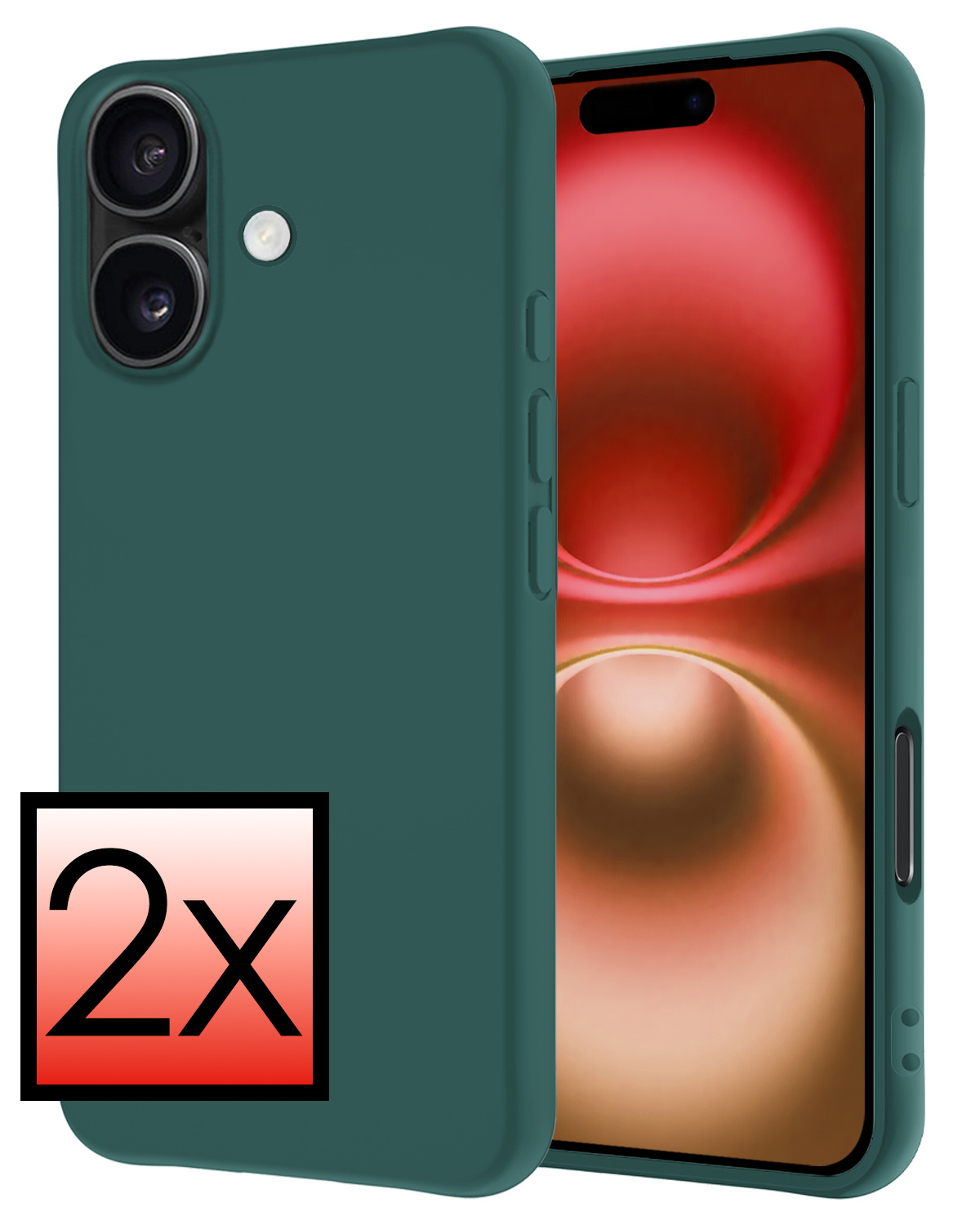 NoXx Hoes Geschikt voor iPhone 16 Hoesje Cover Siliconen Back Case Hoes - Donkergroen - 2x