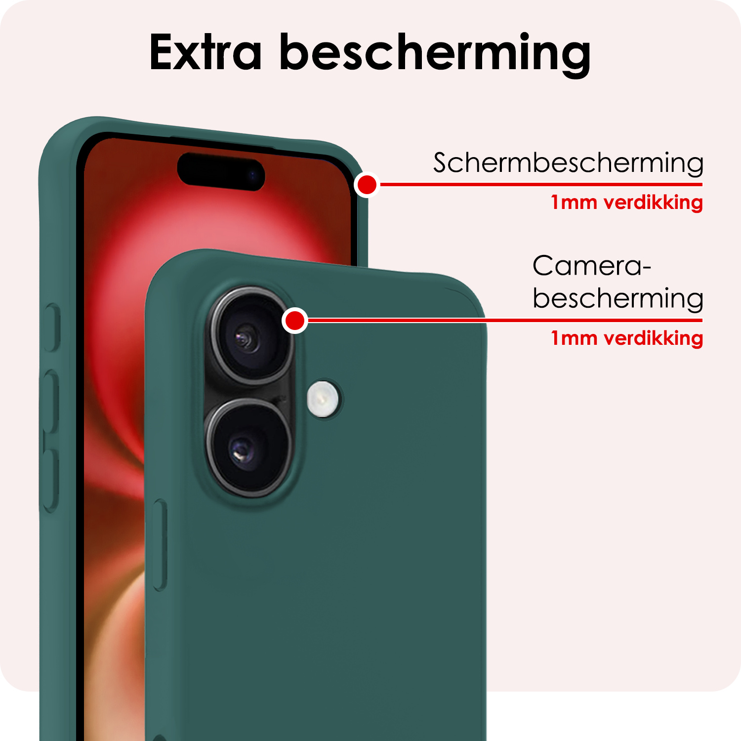 NoXx Hoes Geschikt voor iPhone 16 Hoesje Cover Siliconen Back Case Hoes - Donkergroen - 2x