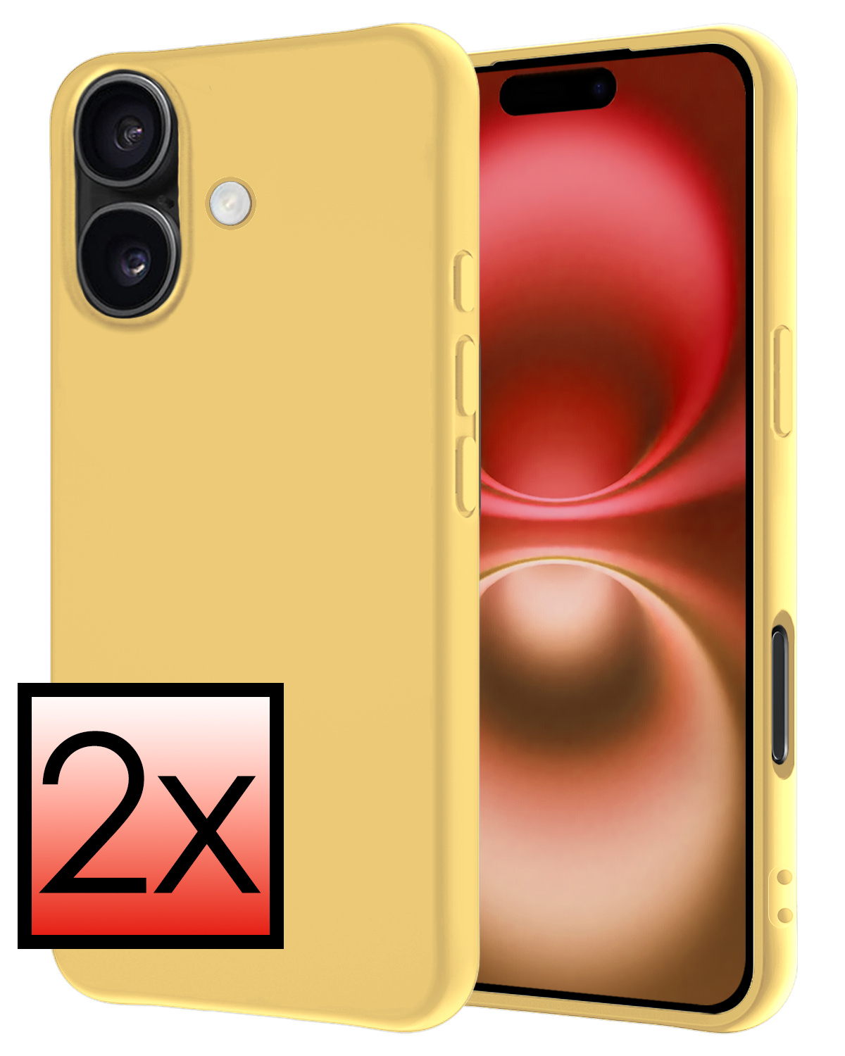 NoXx Hoes Geschikt voor iPhone 16 Hoesje Cover Siliconen Back Case Hoes - Geel - 2x