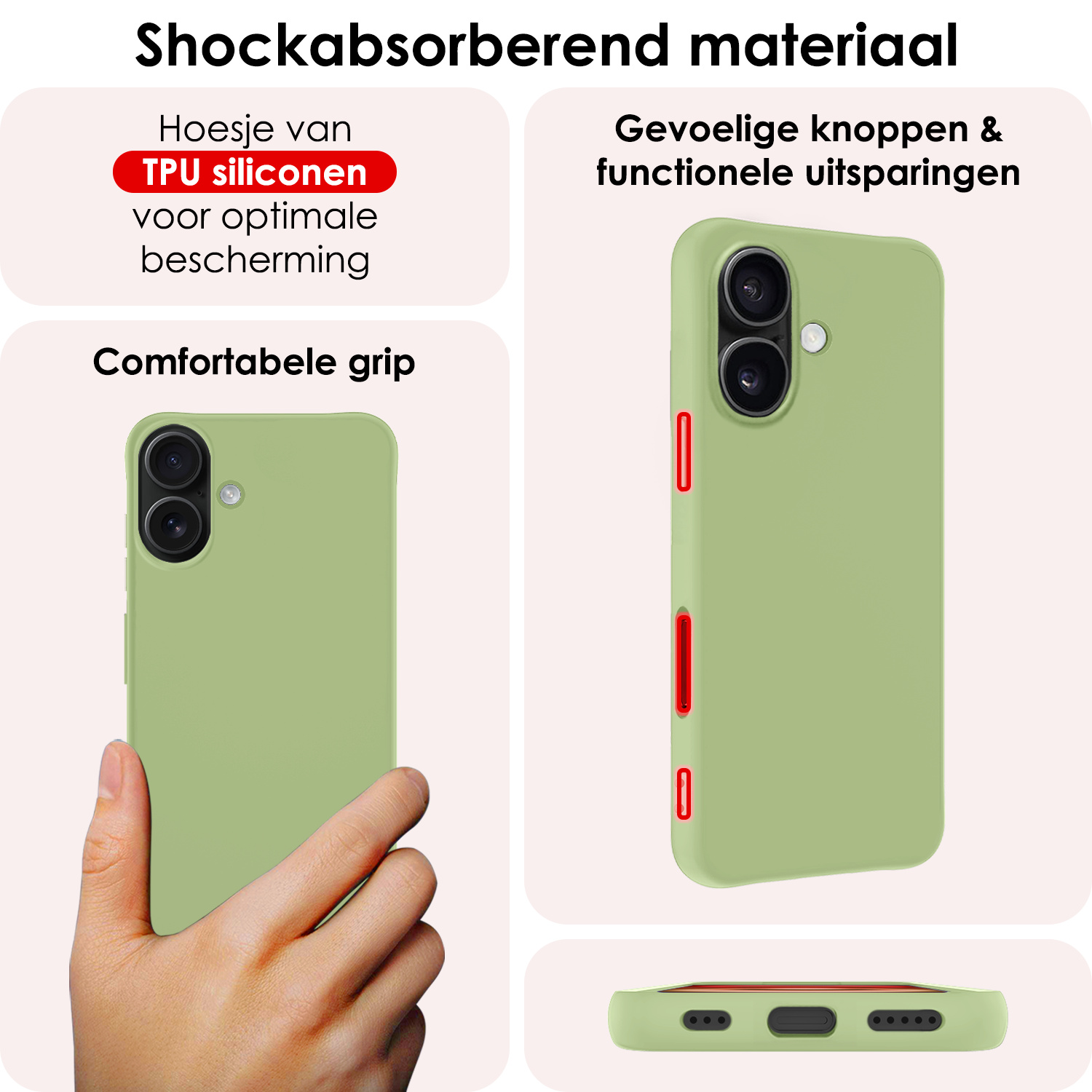 NoXx Hoes Geschikt voor iPhone 16 Hoesje Cover Siliconen Back Case Hoes - Groen - 2x