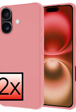 NoXx Hoes Geschikt voor iPhone 16 Hoesje Cover Siliconen Back Case Hoes - Lichtroze - 2x