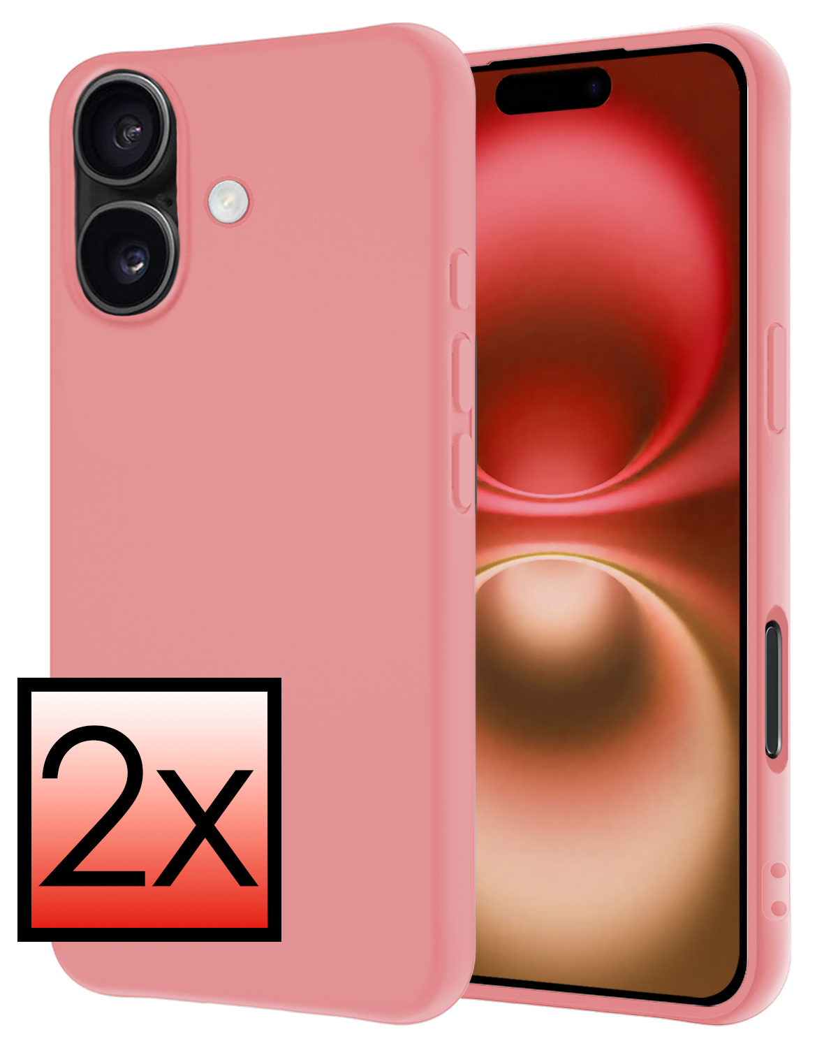 NoXx Hoes Geschikt voor iPhone 16 Hoesje Cover Siliconen Back Case Hoes - Lichtroze - 2x
