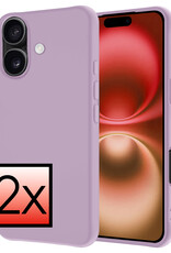 NoXx Hoes Geschikt voor iPhone 16 Hoesje Cover Siliconen Back Case Hoes - Lila - 2x