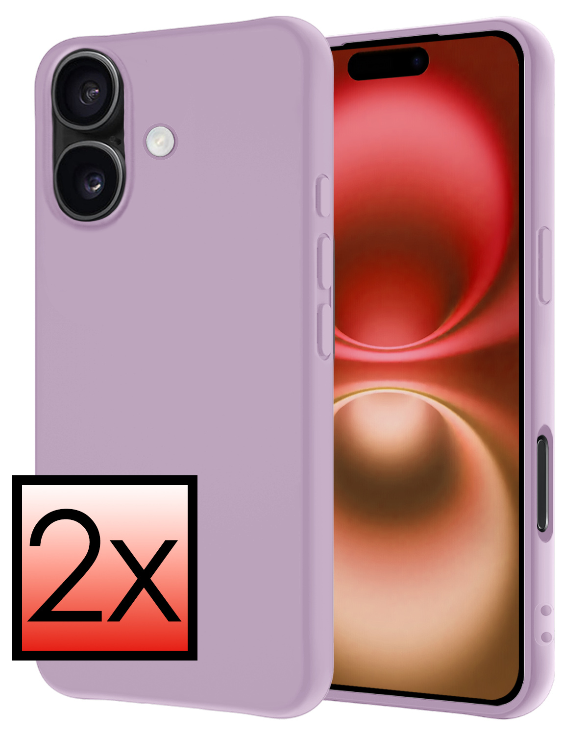 NoXx Hoes Geschikt voor iPhone 16 Hoesje Cover Siliconen Back Case Hoes - Lila - 2x
