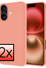 NoXx Hoes Geschikt voor iPhone 16 Hoesje Cover Siliconen Back Case Hoes - Perzik - 2x