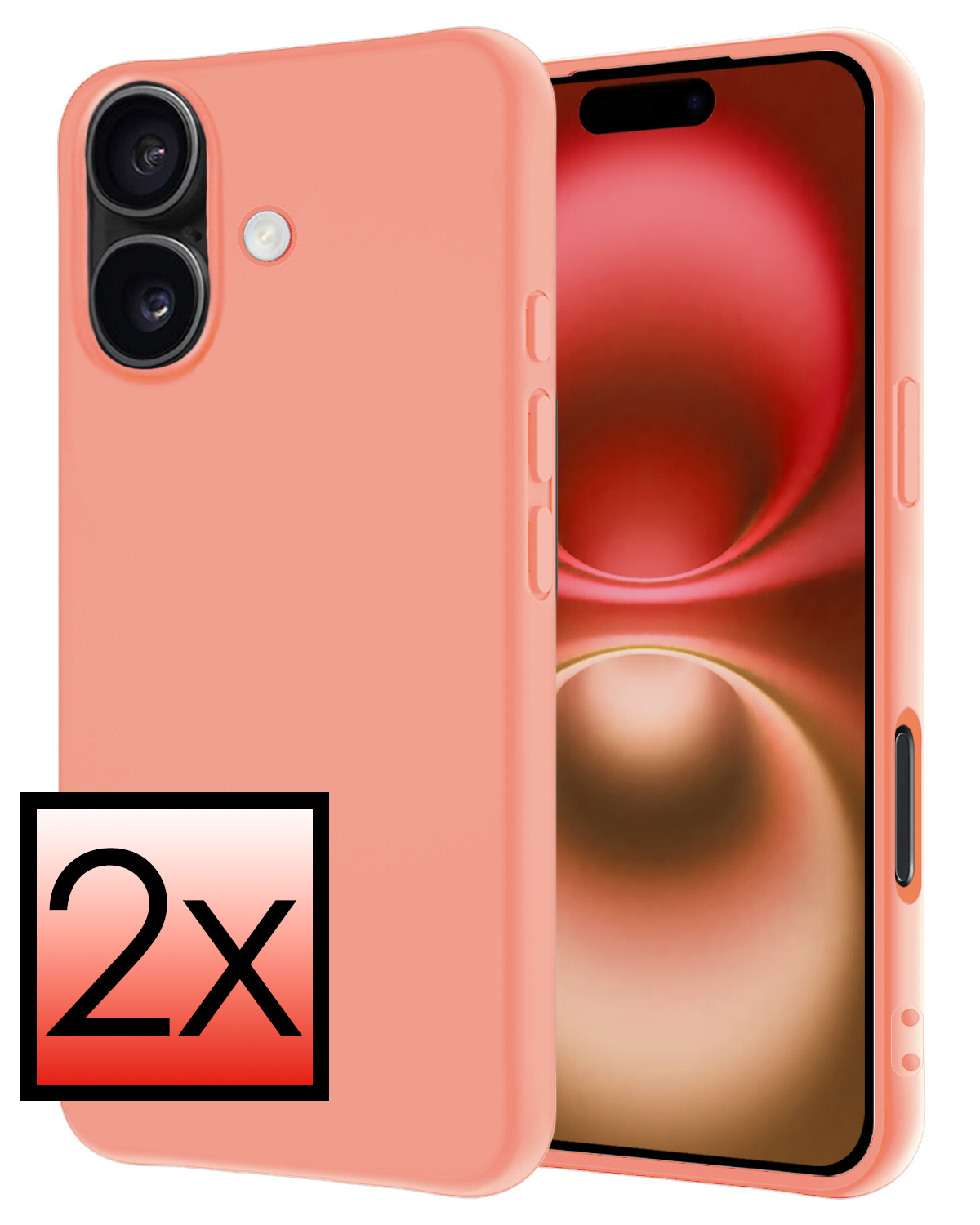 NoXx Hoes Geschikt voor iPhone 16 Hoesje Cover Siliconen Back Case Hoes - Perzik - 2x