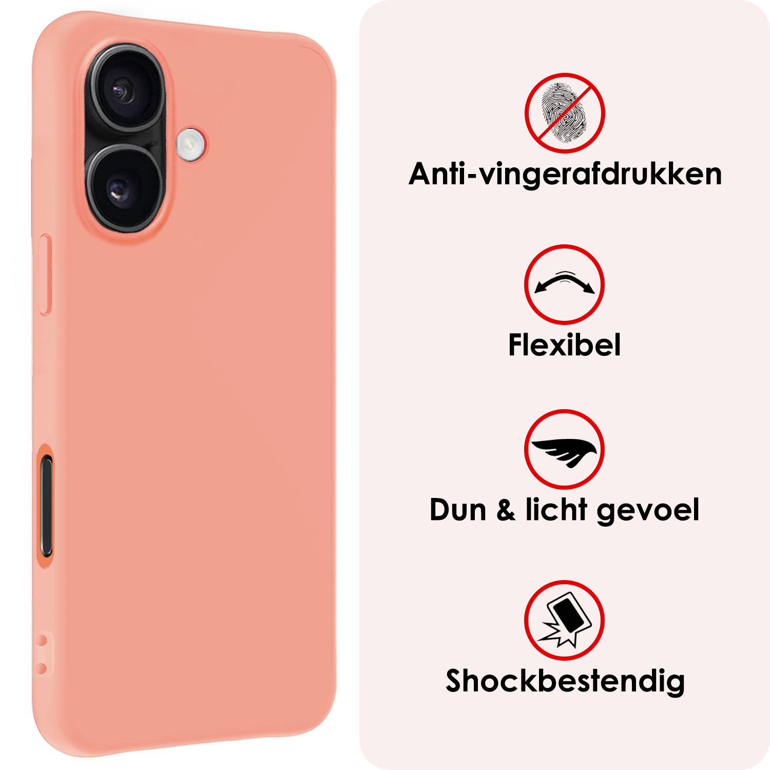 NoXx Hoes Geschikt voor iPhone 16 Hoesje Cover Siliconen Back Case Hoes - Perzik - 2x