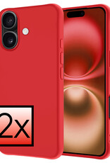 NoXx Hoes Geschikt voor iPhone 16 Hoesje Cover Siliconen Back Case Hoes - Rood - 2x