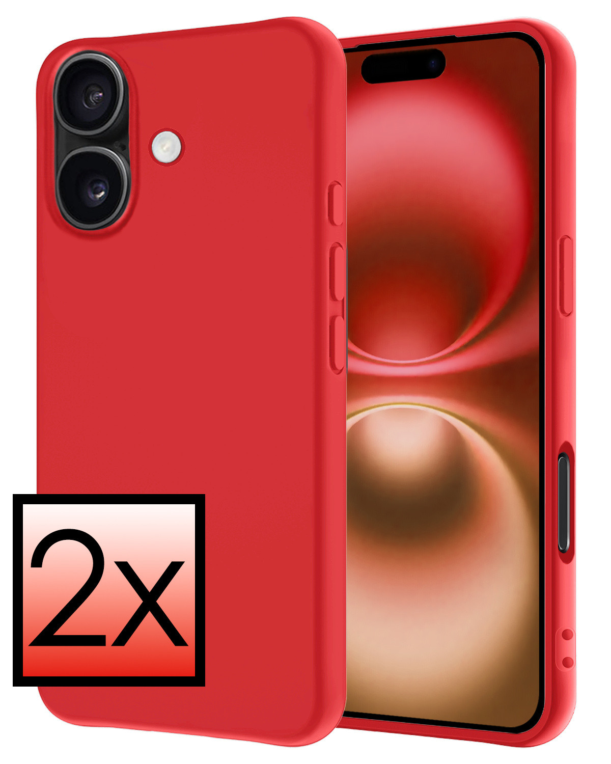 NoXx Hoes Geschikt voor iPhone 16 Hoesje Cover Siliconen Back Case Hoes - Rood - 2x