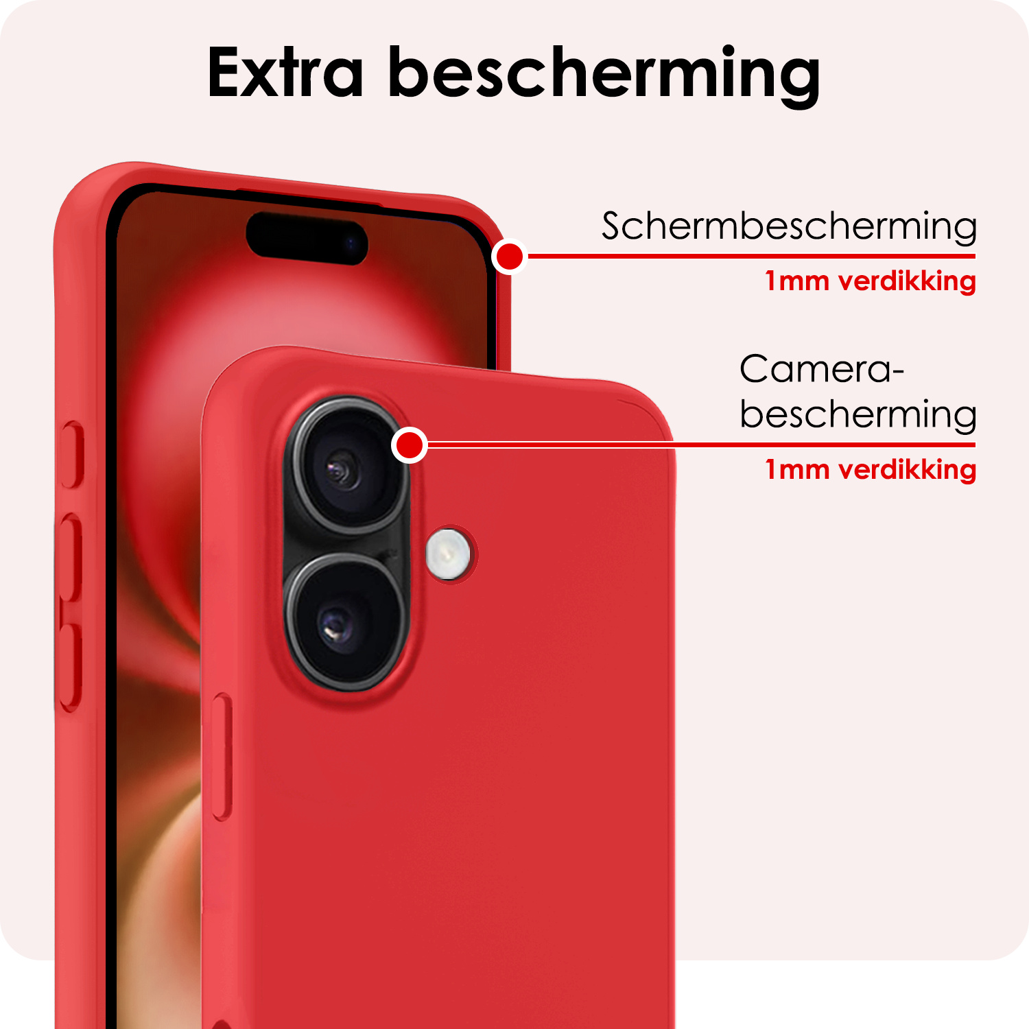 NoXx Hoes Geschikt voor iPhone 16 Hoesje Cover Siliconen Back Case Hoes - Rood - 2x