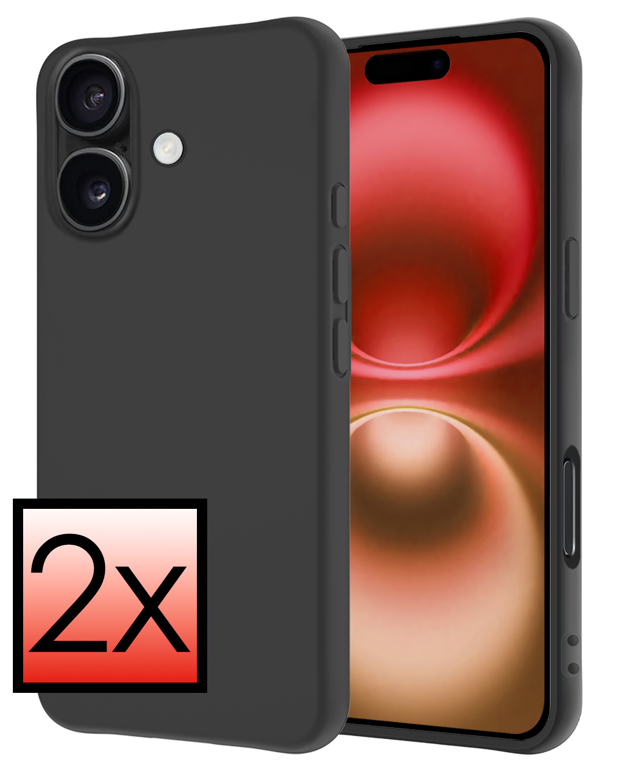 NoXx Hoes Geschikt voor iPhone 16 Hoesje Cover Siliconen Back Case Hoes - Zwart - 2x